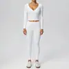 Set Moldeador de Yoga Europeo y Americano Suave Doble Cepillado Cuello en V Profundo Manga Larga Pantalones Ajustados Ropa Deportiva de Fitness 62628+52341