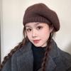 Gorro de mohair con cabeza grande para otoño e invierno, cálido, a la moda, para mujer, boina de lana combinable, estilo coreano, gorro de pintor pequeño con cara de espectáculo.