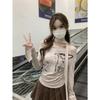 Dropshipping Dulce Chica Sexy Un Hombro Estampada Manga Larga Camiseta Diseño Otoño Temprano para Mujer Top Corto Ajustado Trendy