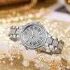 Comercio exterior nuevo de alta venta pulsera de banda de acero aleado con diamantes completos reloj de pulsera de cuarzo para mujer fabricantes en stock