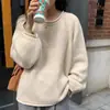 Estilo Coreano Estilo Perezoso Atmósfera Suéter de Punto Cuello Redondo Otoño e Invierno Nueva Llegada Diseño Rizado Holgado Suave Suéter Jersey para Mujer