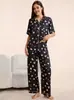 Conjunto de Dos Piezas para Mujer de Manga Corta con Solapa, Cardigan Estampado, Pijama y Ropa de Casa, Nuevo Estilo Europeo y Americano Transfronterizo para Primavera y Verano