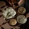 Juego de Comedor Retro para una Persona Bol de Arroz Japonés Set de Plato y Bol de Cerámica Restaurante B&B Mobiliario Suave Venta al por Mayor Platos Tazones