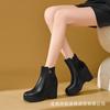 Botines de Tobillo de Cuero Genuino con Punta Redonda, Talla Pequeña, Suela Gruesa, Otoño e Invierno 2025, Nuevos, Plataforma Cuña, Versátiles, Tacón Súper Alto