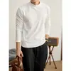 Camiseta masculina de algodão puro, peso pesado, estilo retrô americano, com gola semi-alta, adequada para usar em camadas na primavera, outono e inverno, confortável e amiga da pele