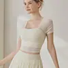 Roupa de Yoga para Mulheres, Novo Estilo de Verão com Bojos, Camiseta de Malha de Manga Curta, Top para Treinamento Esportivo Pilates Fitness