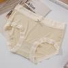 Ropa interior de seda de hielo para mujer, de cintura media, a juego con colores, para estudiantes, de verano, con grafeno, antibacteriano, con encaje ondulado en la entrepierna, bragas para chicas.