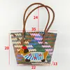 Bolsa Tejida Vintage de Perro Salchicha, Colorida Tejida de Plástico con Bloques de Color Patchwork, Asa de Bambú, Bolsa de Playa, Bolsa Tote, Cesta de Verduras