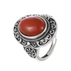 Anillo vintage de plata tailandesa abierto para mujer, con diseño de flor de rosa y corazón, incrustaciones de ágata roja y artesanía de montaje alto