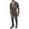 Moda Masculina Primavera/Verão 2025 Terno de Camisa Marca Estampada Peça Dupla Manga Longa Slim Respirável Algodão Estilo Elegante