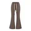 Pantalones casuales acampanados con cordón de tiro bajo estilo americano para mujer, otoño 2026, corte slim, pantalones de campana que adelgazan y alargan las piernas al por mayor