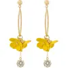 Pendientes Franceses Dulces Exquisitos con Borla Amarilla y Flor Incrustada de Diamantes Moda Diseño Elegante Sensación Elegante Lujo Ligero Accesorios para Orejas