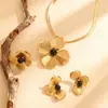 Collar con Colgante de Flor Hueca Pétalo de Tres Dimensiones Cadena Larga Pendientes Collar Anillo Set de Joyería Transfronterizo Europeo y Americano