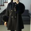 Abrigo de Lana Negro con Lazo y Hebilla Dorada Estilo Otoño e Invierno para Mujer Abrigo de Lana de Alta Gama Popular de Hija Rica de Este Año