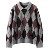 Nuevo Suéter de Punto Elegante para Mujer Otoño/Invierno, Suave, Amigable con la Piel, Cachemir, Cuello Polo, Bloque de Color, Cuadros de Diamantes
