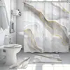 Cortina de Ducha con Patrón de Mármol de Lujo Ligero Juego de Cuatro Piezas, Engrosada, Impermeable, a Prueba de Moho, Cortina Divisoria de Baño con Separación de Seco y Húmedo