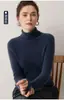 Otoño Invierno Sin Costuras Una Pieza 100% Cachemir Tejido de Punto Suéter para Mujer Costilla Capa Interior Suéter de Cuello Alto Color Liso Capa Base