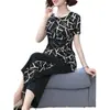 Conjunto de Moda Nuevo 2026 para Mamás, Mujeres de Mediana Edad y Mayores, Conjunto de Dos Piezas de Top de Gasa de Manga Corta de Verano y Pantalones Cortos, Delgado