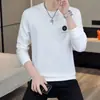 Sudadera con Capucha Jacquard de Manga Larga para Hombre Nueva de Primavera y Otoño, Top Casual de Cuello Redondo, Suéter Versátil, Camisa Base Atractiva