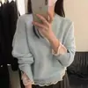 2026 Tricô Patchwork de Renda Estilo Coreano Feminino Primavera e Outono Novo Tamanho Plus Elegante Redutor de Idade Modelador Solto Top Suéter