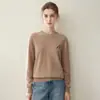 Suéter de punto cálido de cachemira popular de alta gama con cuello redondo bordado 100% cachemira pura, elegante, cómodo, de corte holgado