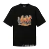 Comércio Exterior Transfronteiriço Em Estoque Derreter Conector Estilo Americano Marca Tendência High Street Retro Estampa Líquida Camiseta Casual Solta de Manga Curta