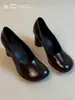Novedad Primavera 2026 Estilo Homegirl Punta Redonda Boca Baja de 7cm Zapatos de Salón para Mujer, Zapatos de Tacón Grueso de Cuero, Elegantes Tacones Altos para Viajar al Trabajo