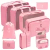 Set organizador de viaje premium, incluye 11 piezas: bolsas para guardar ropa, bolsas con cordón, bolsas para cosméticos y artículos de tocador, y bolsas de malla plegables para almacenamiento