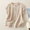 Camisa no transparente, de longitud corta, con borde de volantes para figuras petite, elegante camisa de manga corta de un solo botón, estilo ligero