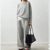 CES Novo estilo outono gola redonda manga raglan moletom pulôver top e calça casual de perna larga três quartos conjunto casual de duas peças