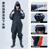 Traje de lluvia impermeable de una pieza para hombres y mujeres, traje completo, ropa para cavar raíces de loto, pantalones de lluvia, botas de lluvia, ropa con capucha para ir al mar, pantalones de tenedor de cuero