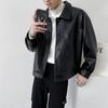 Chaqueta corta informal de cuero sintético con solapa vintage de otoño para hombre, estilo coreano, pequeña y moderna, popular en Internet.