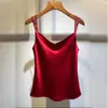 Elegante camisola de renda de alta qualidade feminina primavera e verão solta moda seda cetim top interno sem mangas decote V moda