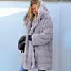Comercio Exterior Nuevo Europeo y Americano Largo Color Sólido Felpa con Capucha Piel Sintética Mono Chaqueta de Algodón para Mujer para Otoño e Invierno