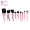 Kit de Pincéis de Maquiagem Mini com 10 Peças, Cabos de Cristal, Estilo Portátil para Viagem, Pincel para Pó, Pincel para Contorno, Pincel para Blush