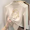 Top estampado cálido y lindo de otoño e invierno para niñas DeRong, prenda interior de cuello semi-alto, camisa de manga larga cepillada para bebé niña