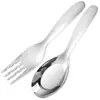 Cuchara y tenedor de acero inoxidable mango corto base plana engrosada cuchara sopera tenedor para bebé cuchara alta apariencia cuchara de mesa vajilla para comer infantil
