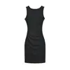 Vestido Midi Bodycon Ajustado al Cuerpo de Cuello Redondo sin Mangas con Pliegues Estilo Puro Deseo, Elástico Ajustado de Color Sólido para Mujeres