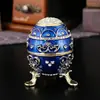 Caixa de Joias de Ovo de Metal Esmaltado com Diamantes Tampa Articulada à Prova de Poeira Caixa de Joias de Ovo de Páscoa Artesanato para Exportação