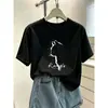 Camiseta feminina de algodão puro estilo coreano com ombros retos, manga curta, moderna, casual, versátil, estilosa, emagrecedora, top preto, novo modelo de verão