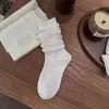 Calcetines de mujer estilo ballet para otoño e invierno, calcetines de algodón absorbentes de sudor, calcetines de media pantorrilla de color liso con borde de burbujas de doble capa, calcetines dulces sin costuras superpuestos