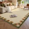 Alfombra de sala de estar pastoral estilo francés, alfombra de noche con encaje floral vintage para dormitorio, alfombra grande antideslizante para mesa de café en casa