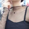 Camisa de Renda com Fundo para Mulheres 2024 Nova Camiseta de Manga Longa Camisa de Renda Transparente Pulôver Sexy de Renda