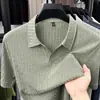 Nova Camisa Polo de Verão Masculina com Gola Seagull Manga Curta Estilo Simples Cor Sólida Casual Top Masculino de Alta Qualidade