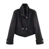 Para Comercio Exterior Europeo y Americano Transfronterizo Ropa de Mujer Aliexpress Más Vendida Versátil Retro Chaqueta Corta Negra con Cuello Alto y Botones Metálicos
