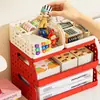 Caixa de armazenamento de mesa, porta-canetas de plástico dobrável para estudantes, porta-arquivos de papelaria, estante organizadora de armazenamento de papel A4 para mesa de escritório multicamadas