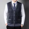 Chaleco de Punto para Hombre Cárdigan Espalda Abierta Ropa Casual Holgada para Personas Mayores Chaleco sin Mangas Suéter para Hombre Otoño