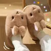 Estilo Coelhinho Fofo Feminino 2026 Novo Outono/Inverno Interno Casa Plush Espessado Quente Desenho Animado Plush Fleece Chinelos