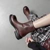 Botines Chelsea de piel de vaca de primera capa de alta calidad para ir al trabajo cómodamente 2025 Tacón medio grueso Versátiles Punta redonda Cuero genuino Botines cortos para mujer