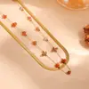 Tobillera de Doble Capa Estilo Transfronterizo para Mujer, Versátil y Elegante Tobillera de Acero Inoxidable de Doble Capa con Amatista y Cristal Rojo